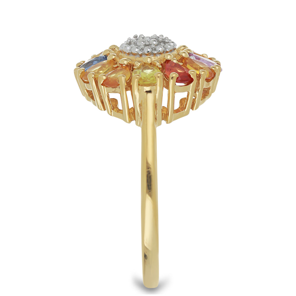 Goldplattierter Silberring mit Regenbogensaphir und weißem Topas 4 