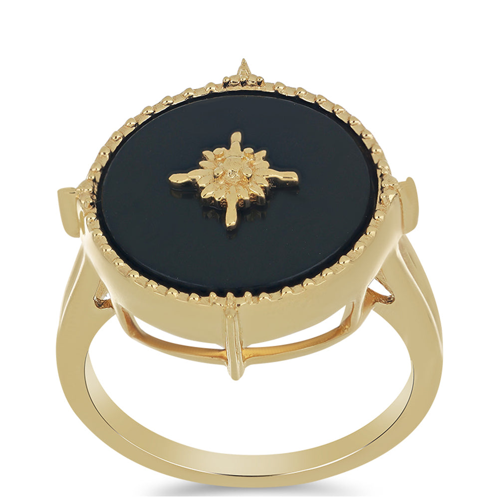 Goldplattierter Silberring mit schwarzem Onyx 2 