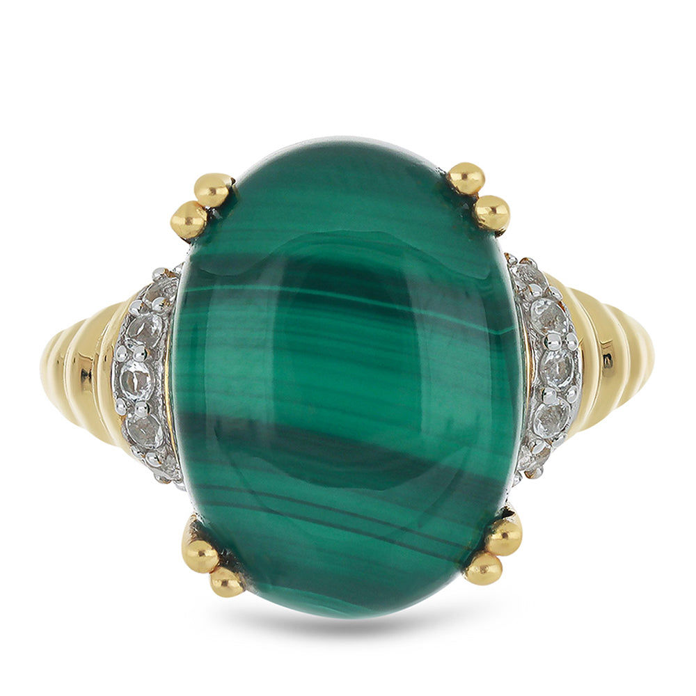 Goldplattierter Silberring mit Malachit und weißem Topas