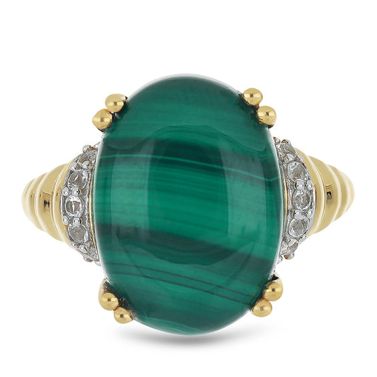 Goldplattierter Silberring mit Malachit und weißem Topas