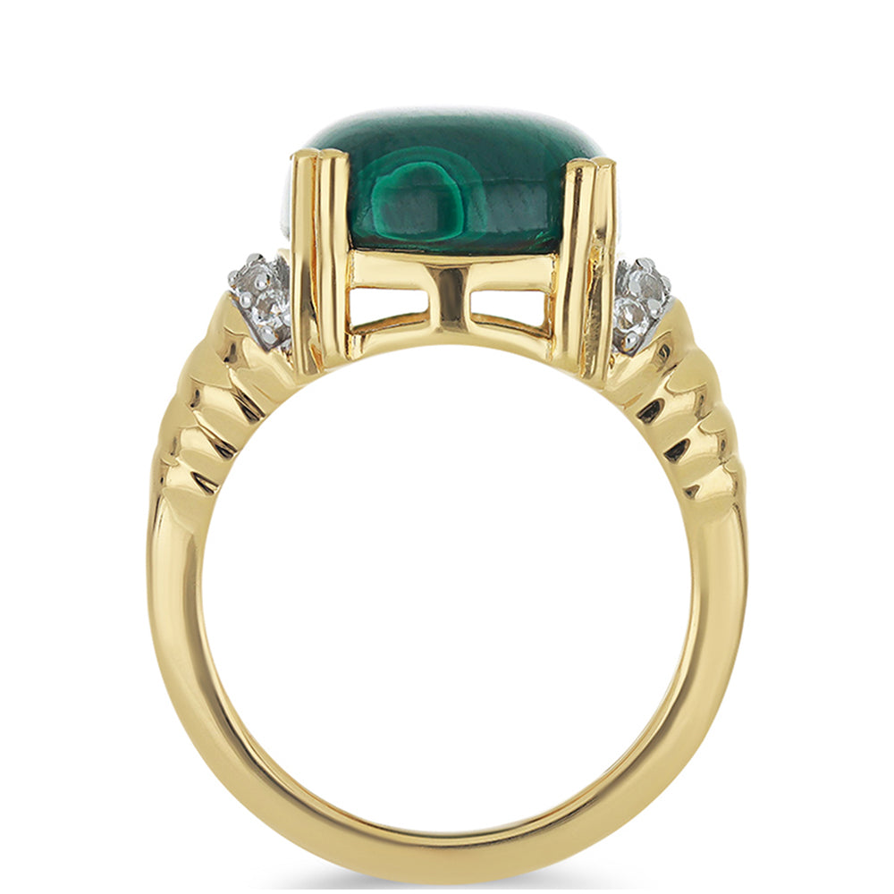 Goldplattierter Silberring mit Malachit und weißem Topas