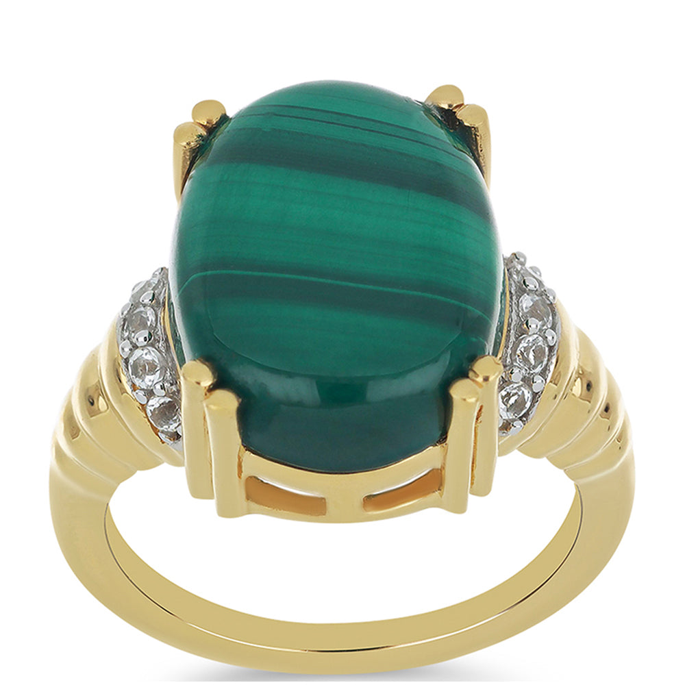 Goldplattierter Silberring mit Malachit und weißem Topas