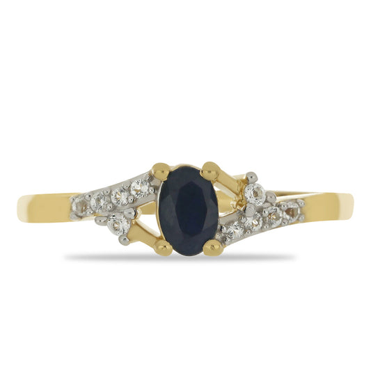Goldplattierter Silberring mit blauem Rosebery Saphir und weißem Topas