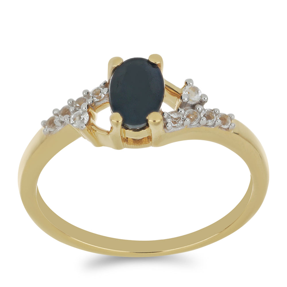 Goldplattierter Silberring mit blauem Rosebery Saphir und weißem Topas 3 