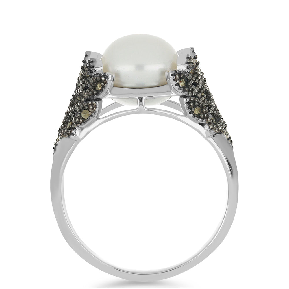 Silberring mit österreichischem Markasit und weißer Perle 2 