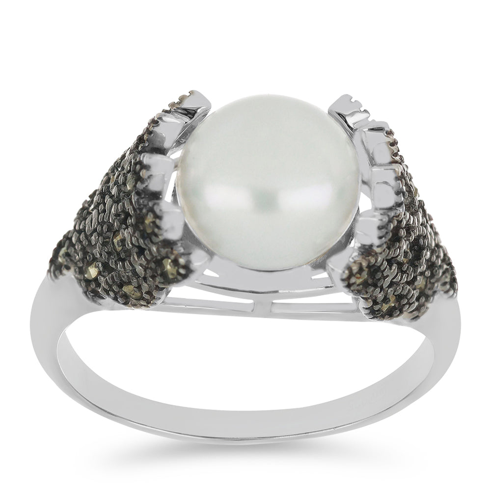 Silberring mit österreichischem Markasit und weißer Perle