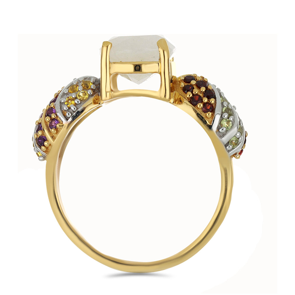 Goldplattierter Silberring mit Regenbogenmondstein und Barton Granat 2 