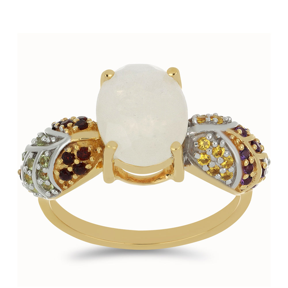 Goldplattierter Silberring mit Regenbogenmondstein und Barton Granat