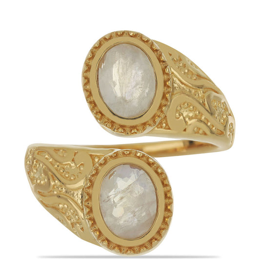 Goldplattierter Silberring mit Regenbogenmondstein