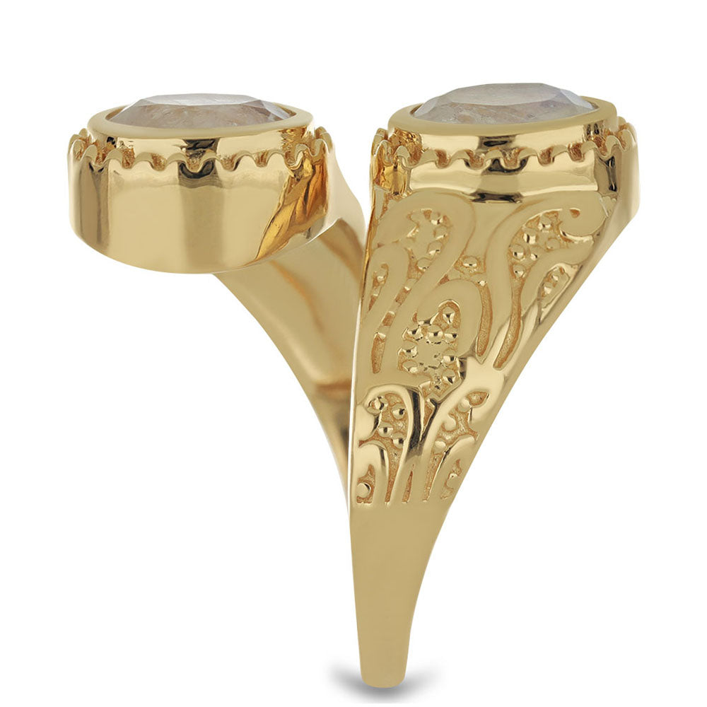 Goldplattierter Silberring mit Regenbogenmondstein