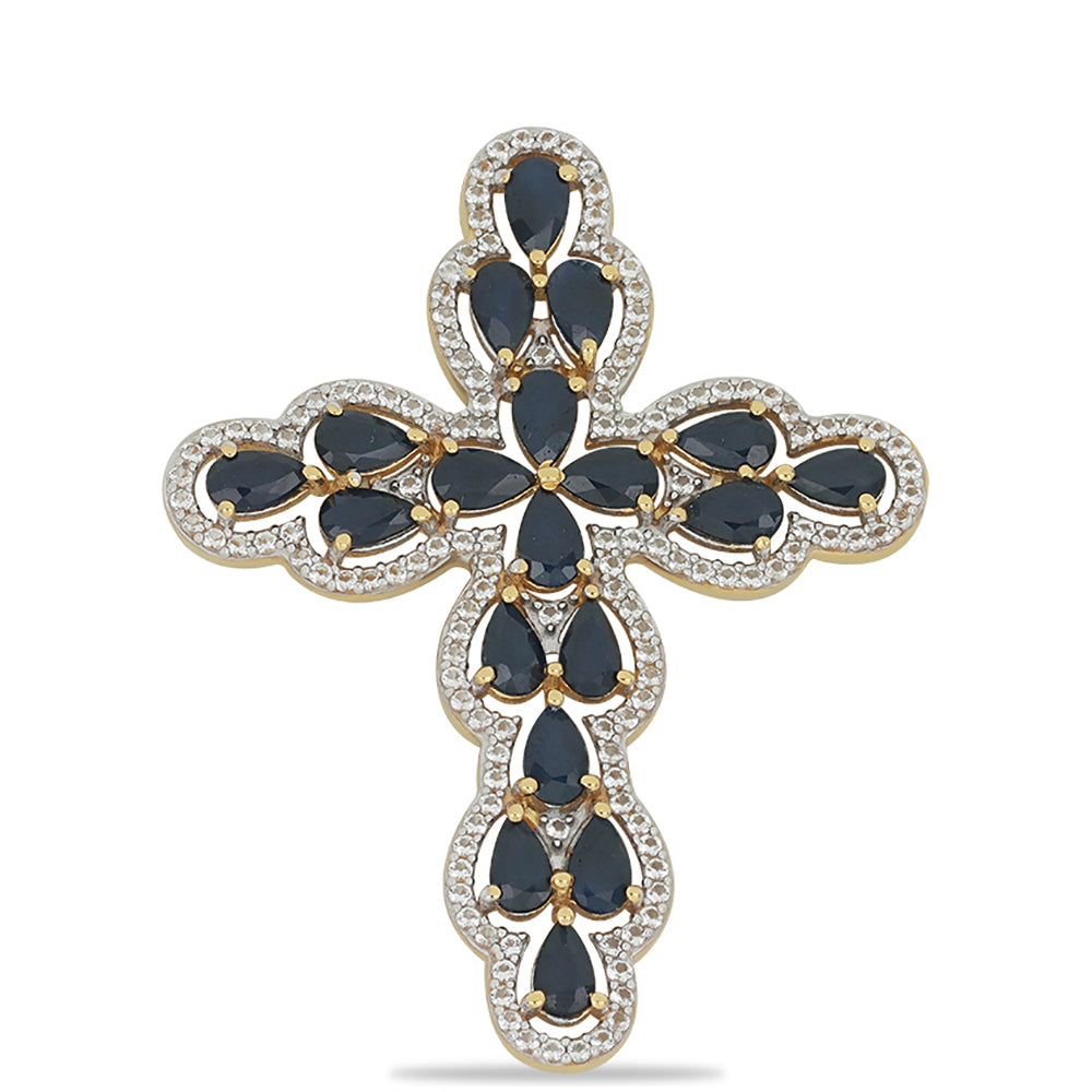 Goldplattierter Silberanhänger mit blauem Rosebery Saphir und weißem Topas