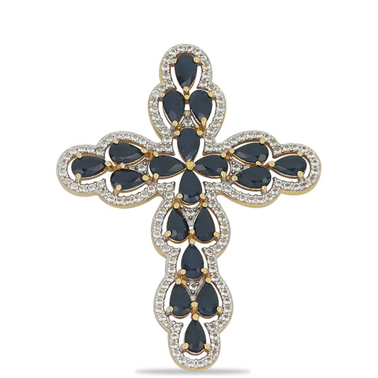 Goldplattierter Silberanhänger mit blauem Rosebery Saphir und weißem Topas