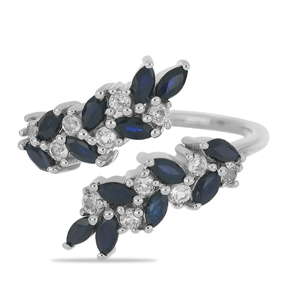 Silberring mit blauem Rosebery Saphir und weißem Topas 1 