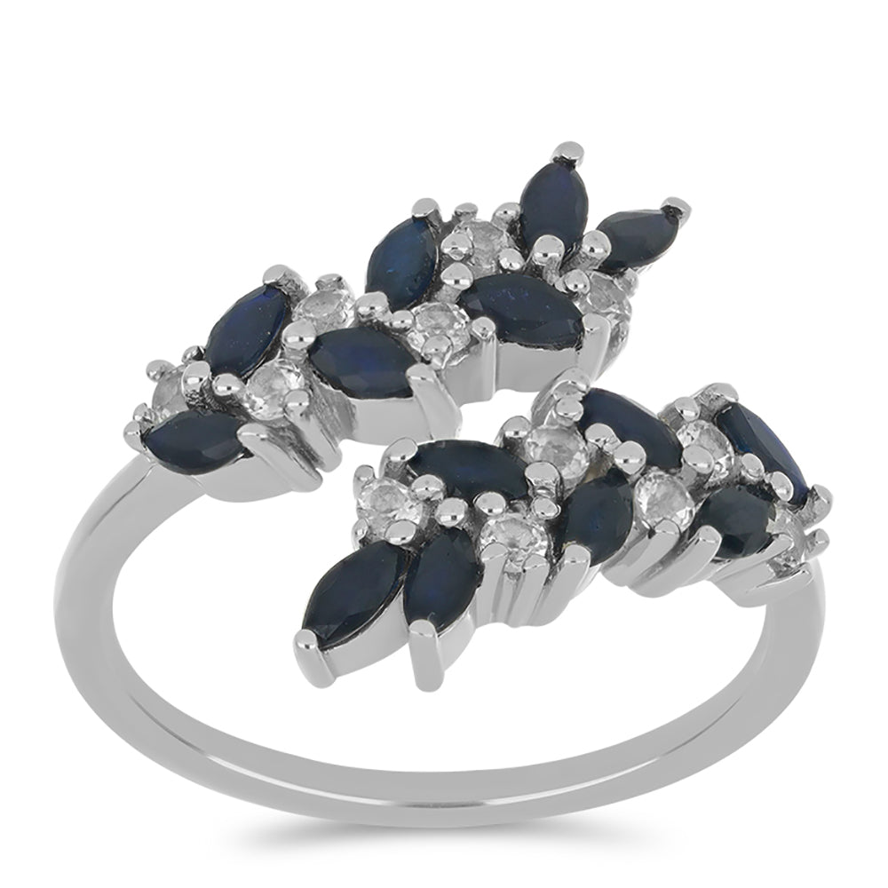 Silberring mit blauem Rosebery Saphir und weißem Topas