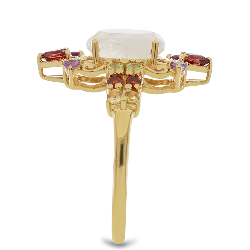 Goldplattierter Silberring mit Regenbogenmondstein und Barton Granat 4 