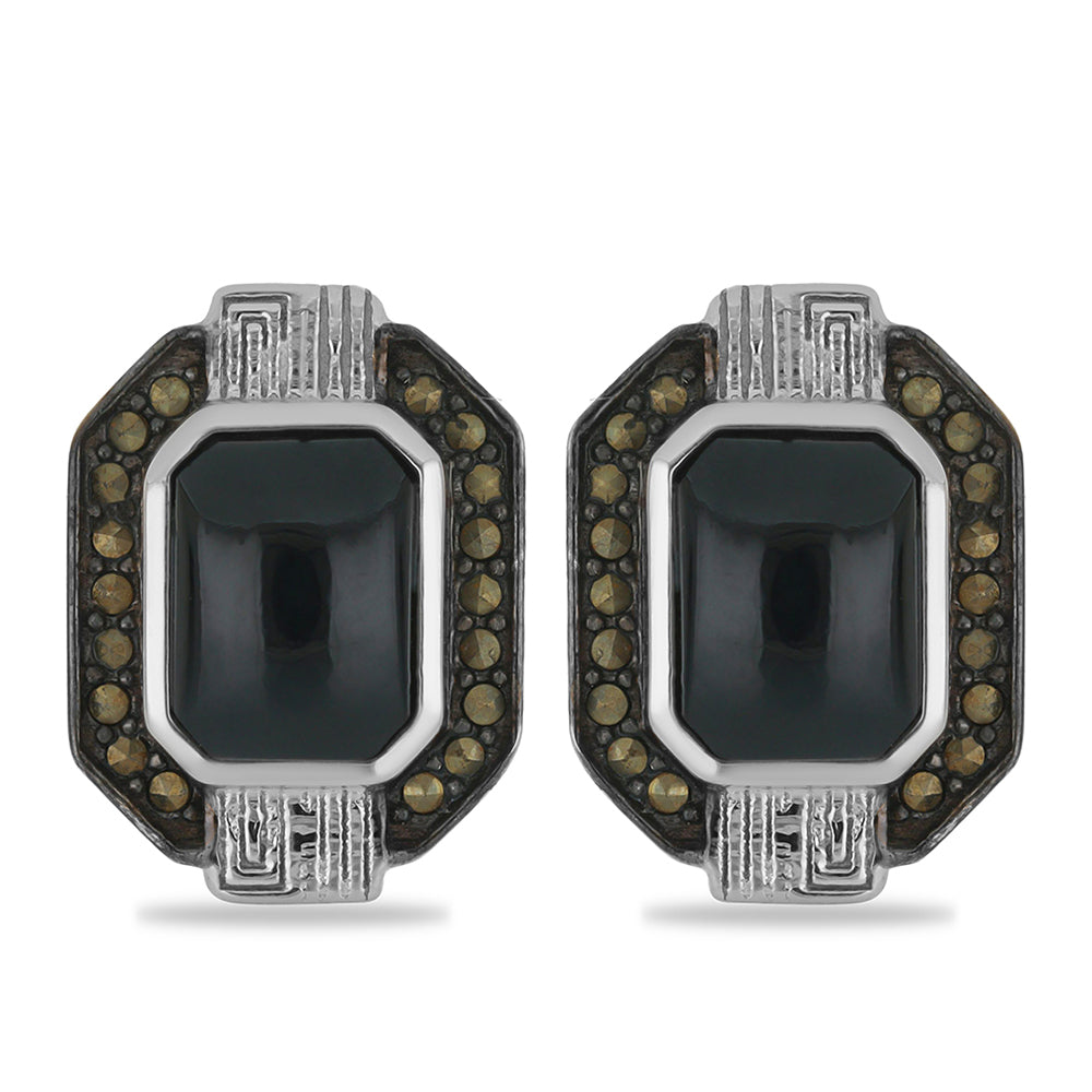 Silberohrringe mit österreichischem Markasit und schwarzem Spinell aus Gorno Badakhshan 1 