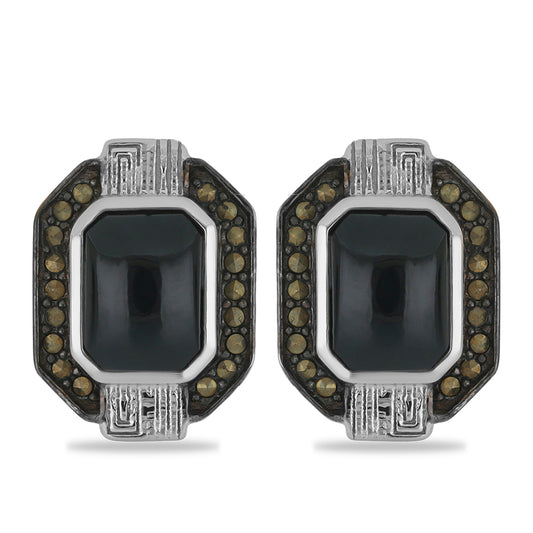 Silberohrringe mit österreichischem Markasit und schwarzem Spinell aus Gorno Badakhshan