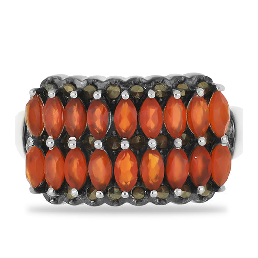 Silberring mit rotem Achat und österreichischem Markasit