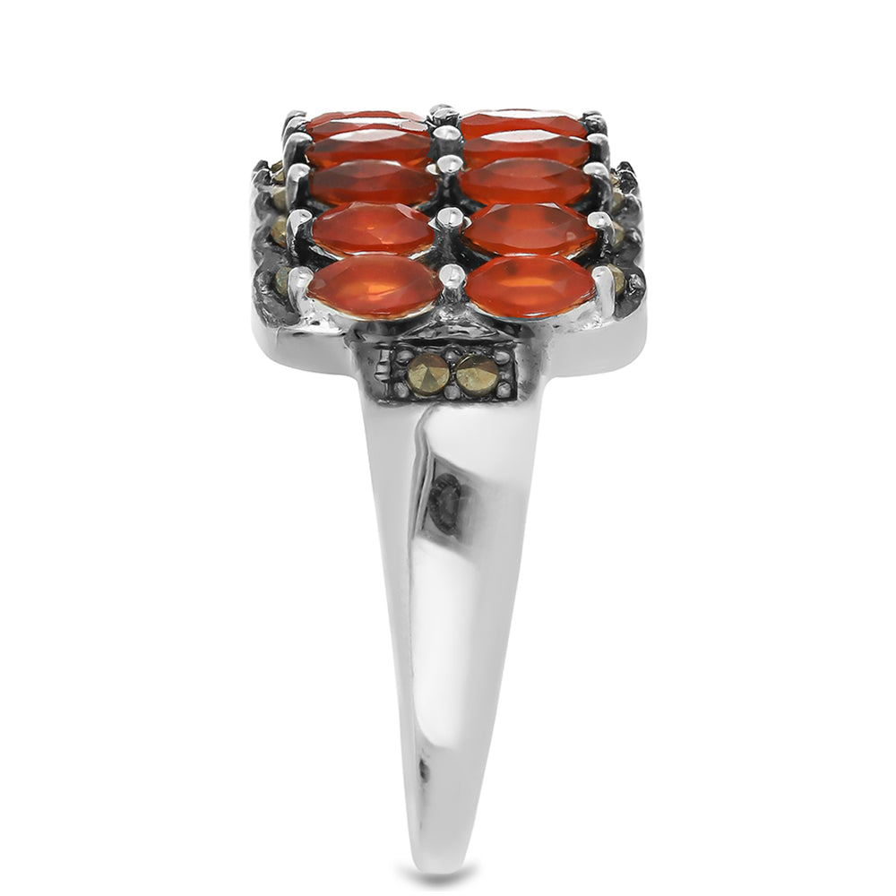 Silberring mit rotem Achat und österreichischem Markasit 4 