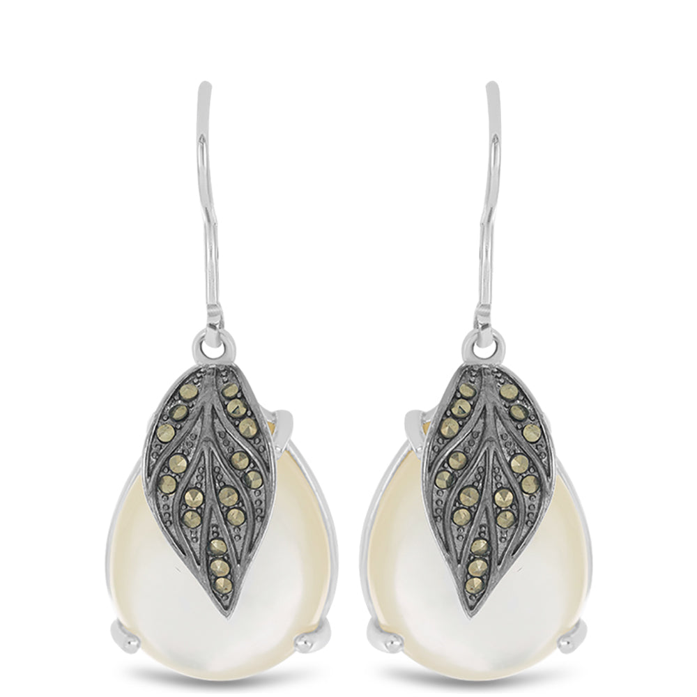 Silberohrringe mit österreichischem Markasit und Perlmutt 1 