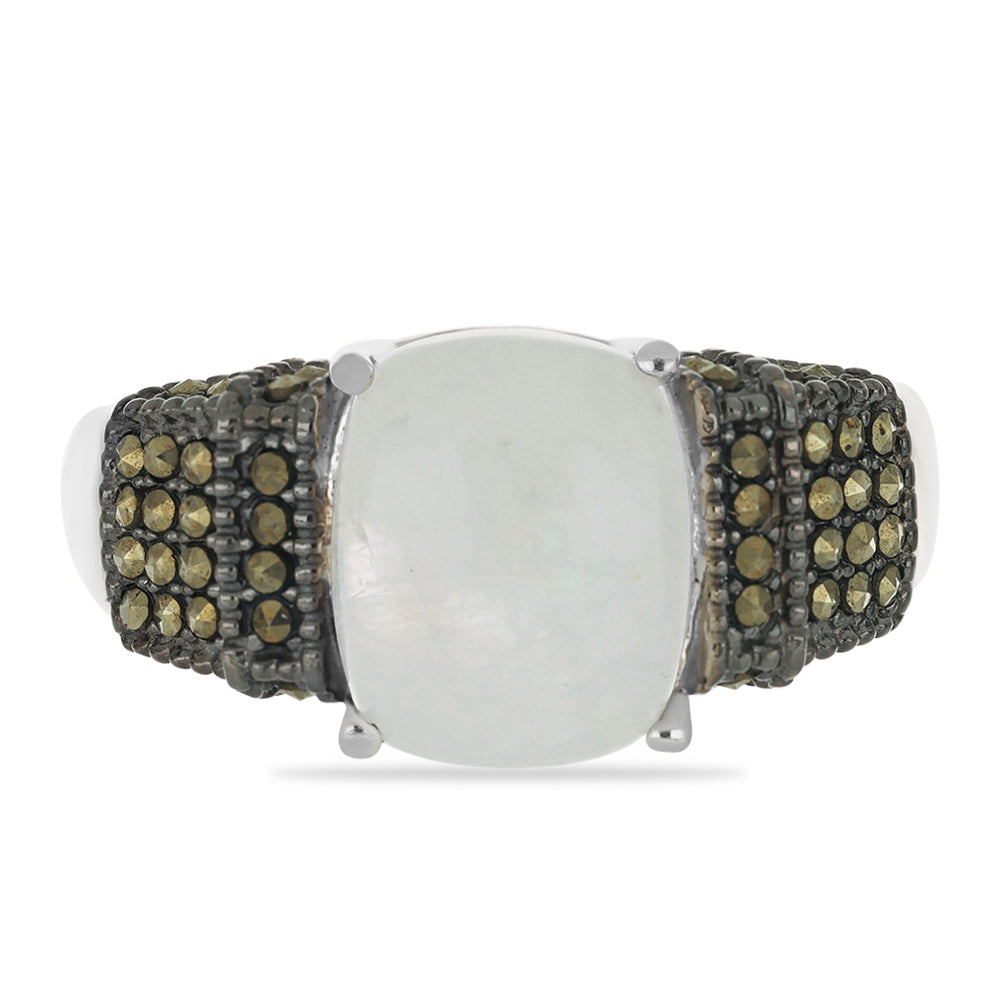 Silberring mit Regenbogenmondstein und österreichischem Markasit