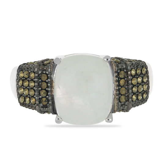 Silberring mit Regenbogenmondstein und österreichischem Markasit