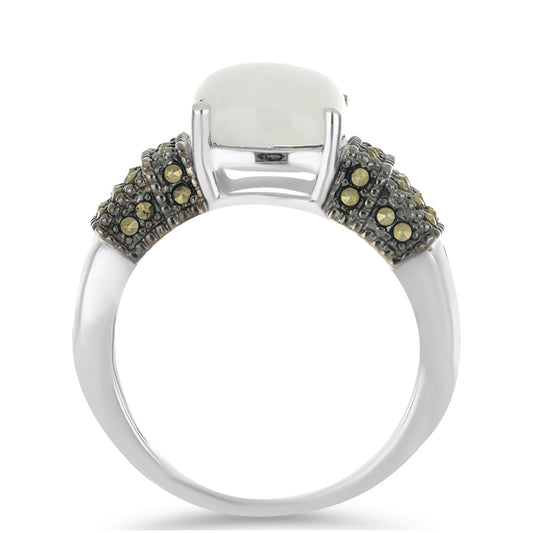 Silberring mit Regenbogenmondstein und österreichischem Markasit