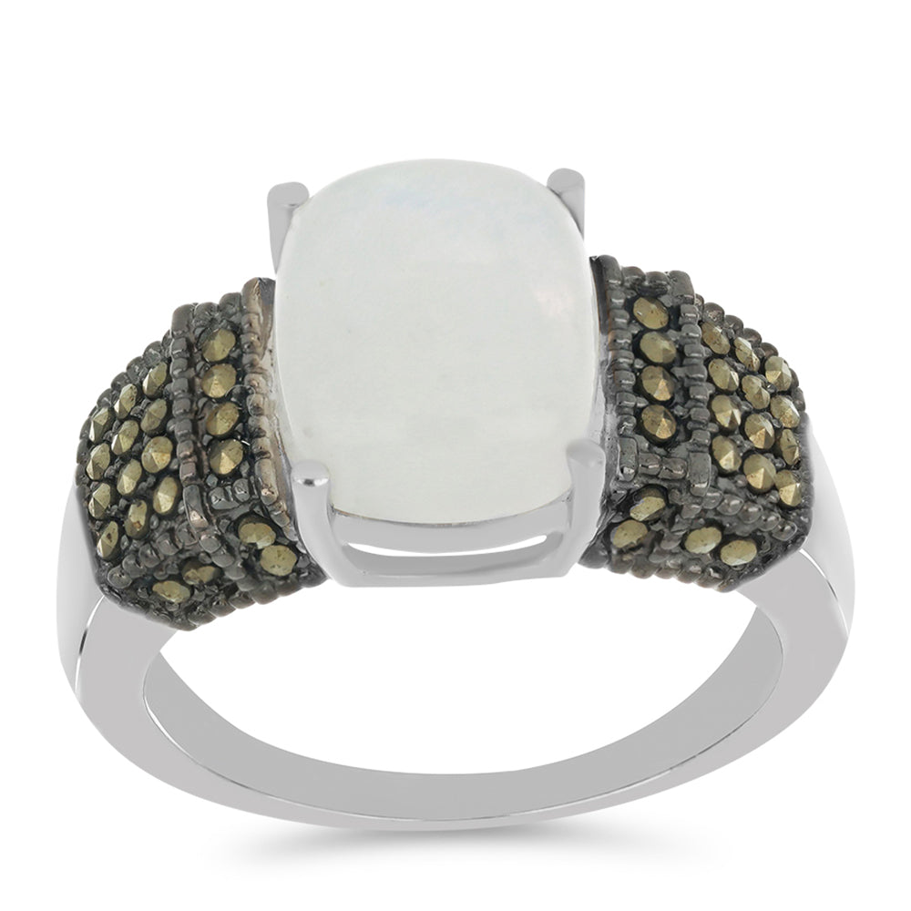 Silberring mit Regenbogenmondstein und österreichischem Markasit 3 