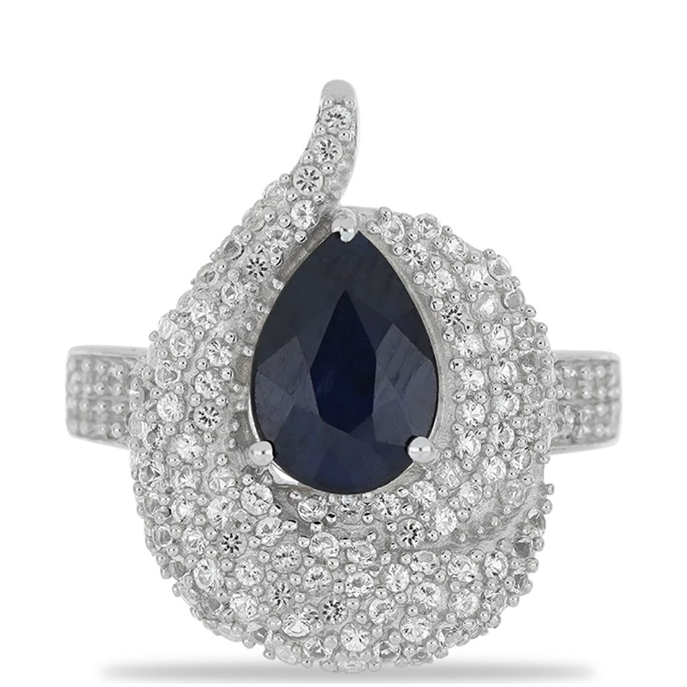 Silberring mit blauem Rosebery Saphir und weißem Topas