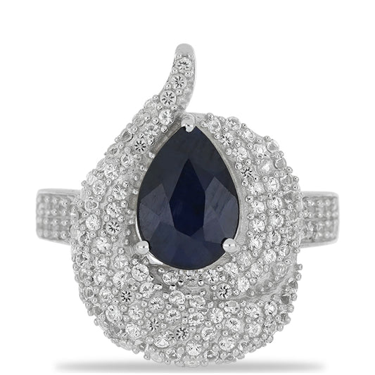 Silberring mit blauem Rosebery Saphir und weißem Topas