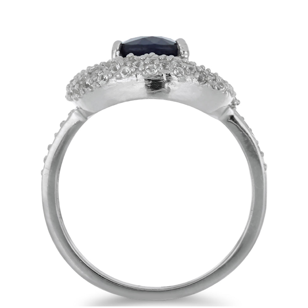Silberring mit blauem Rosebery Saphir und weißem Topas