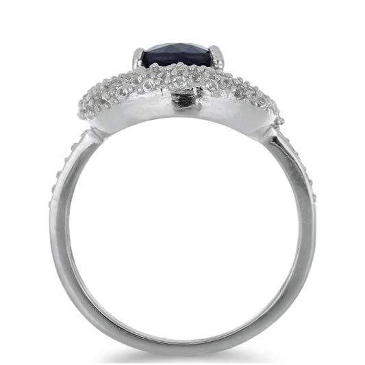 Silberring mit blauem Rosebery Saphir und weißem Topas