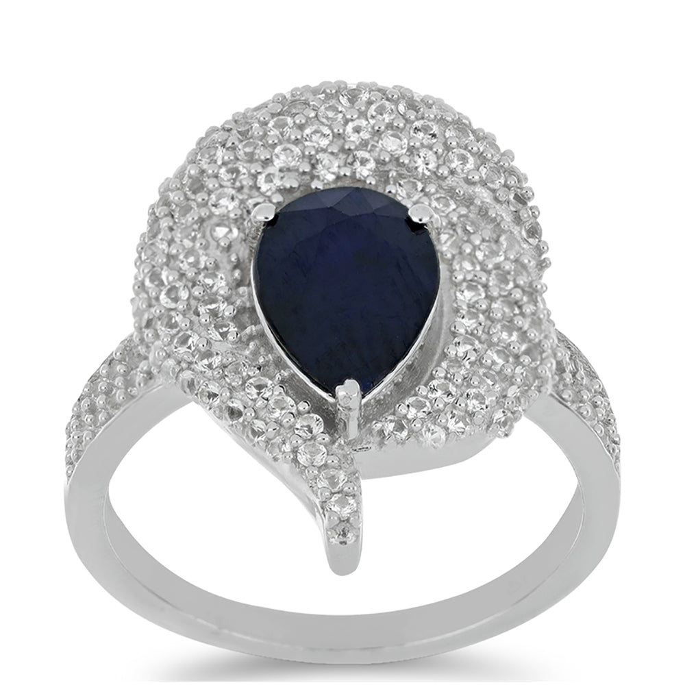 Silberring mit blauem Rosebery Saphir und weißem Topas 3 