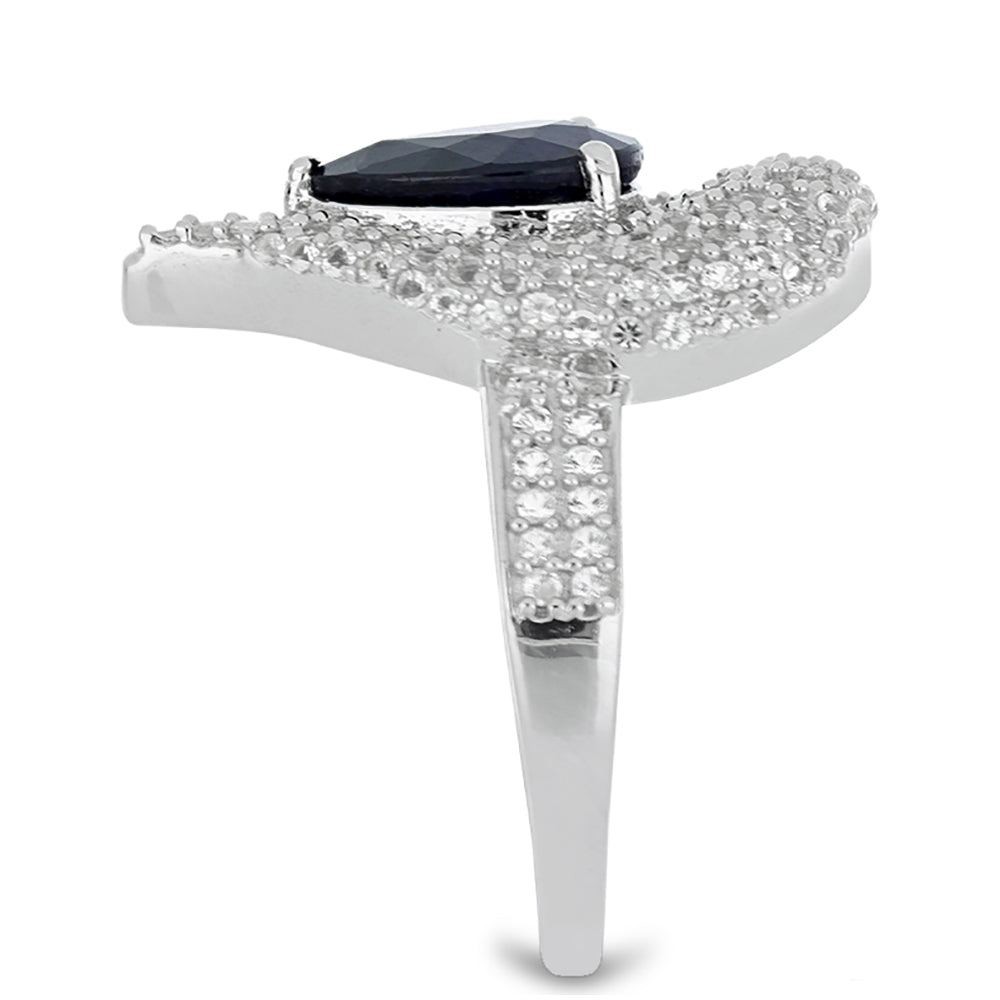 Silberring mit blauem Rosebery Saphir und weißem Topas 4 