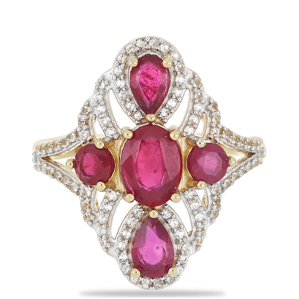 Goldplattierter Silberring mit Rubin aus Madagaskar und weißem Topas 1 