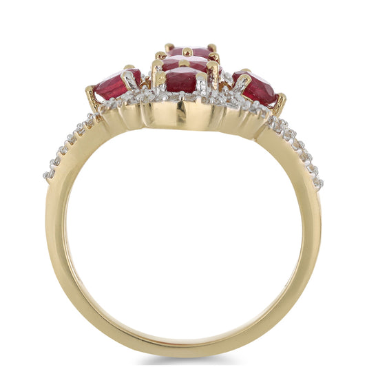 Goldplattierter Silberring mit Rubin aus Madagaskar und weißem Topas