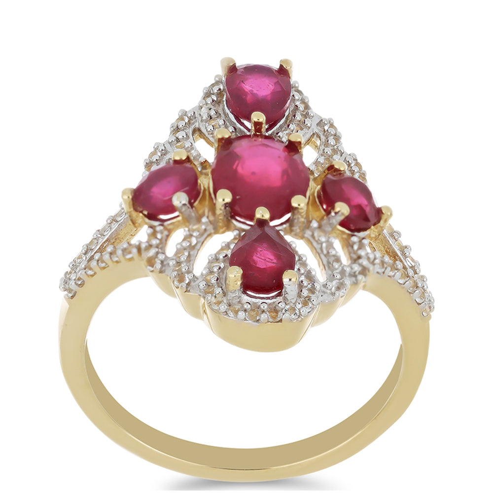 Goldplattierter Silberring mit Rubin aus Madagaskar und weißem Topas 3 