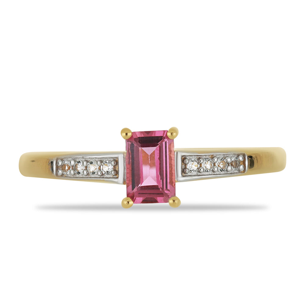 Goldplattierter Silberring mit rosafarbenem Turmalin aus Pelmadulla und weißem Topas 1 