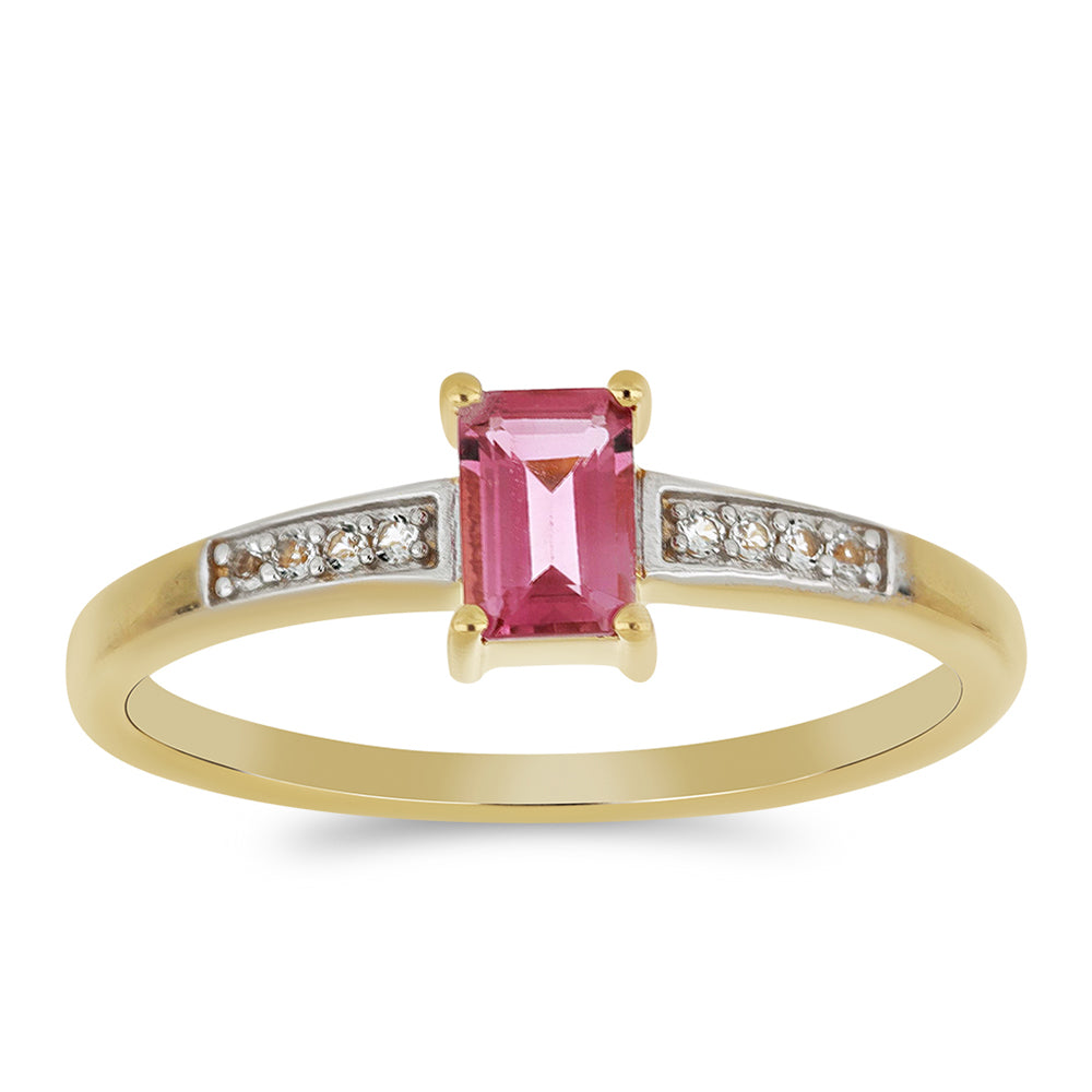 Goldplattierter Silberring mit rosafarbenem Turmalin aus Pelmadulla und weißem Topas 3 