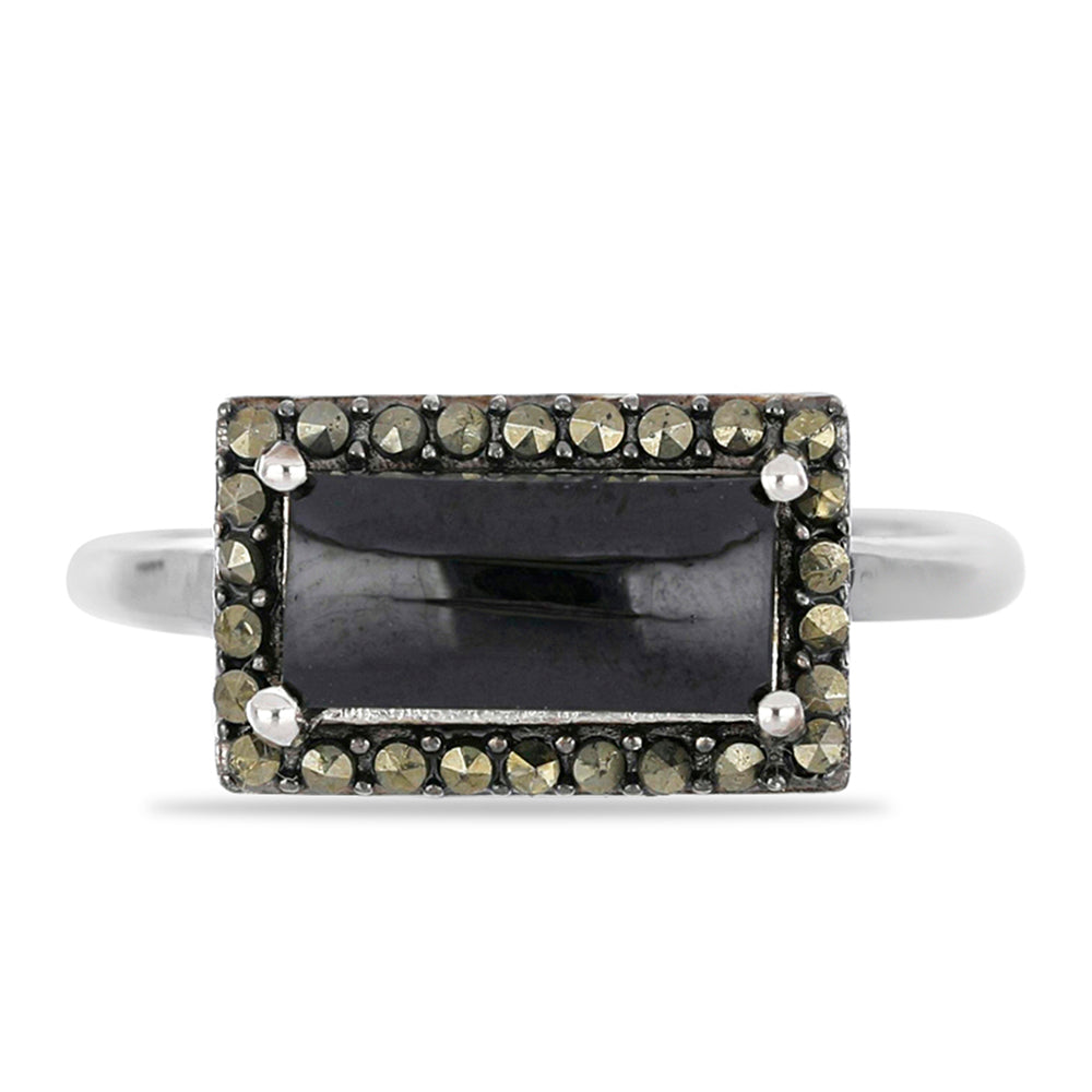 Silberring mit österreichischem Markasit und schwarzem Spinell aus Gorno Badakhshan