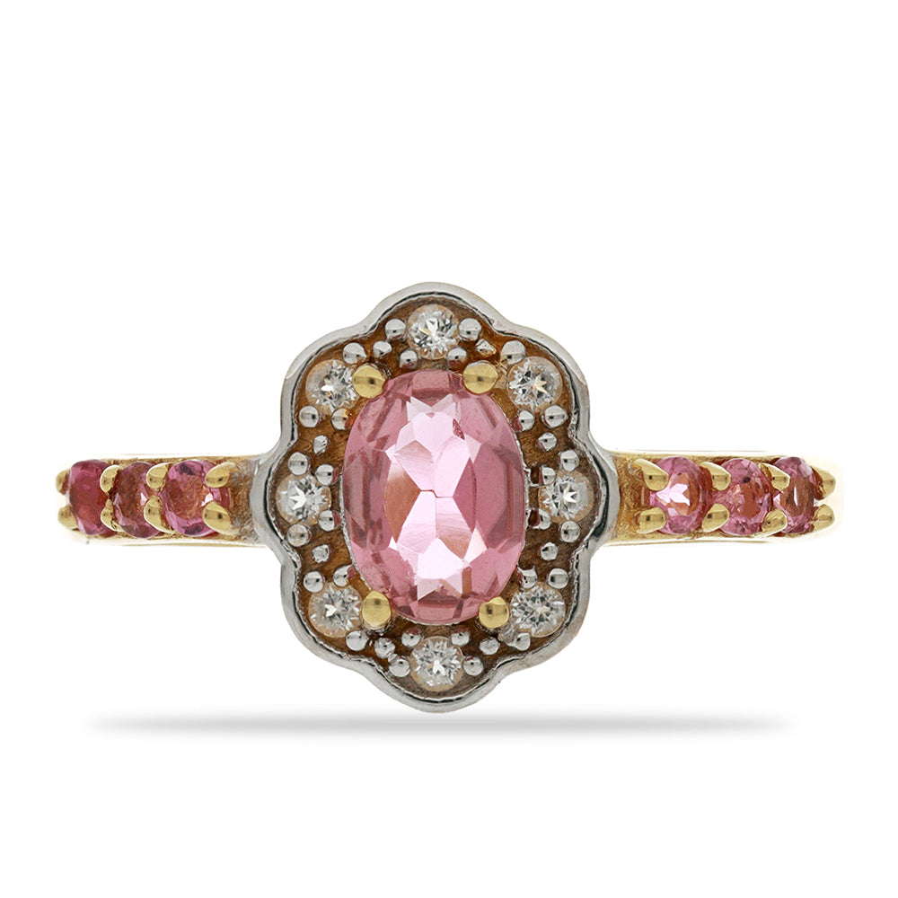 Goldplattierter Silberring mit rosafarbenem Turmalin aus Pelmadulla und weißem Topas 1 