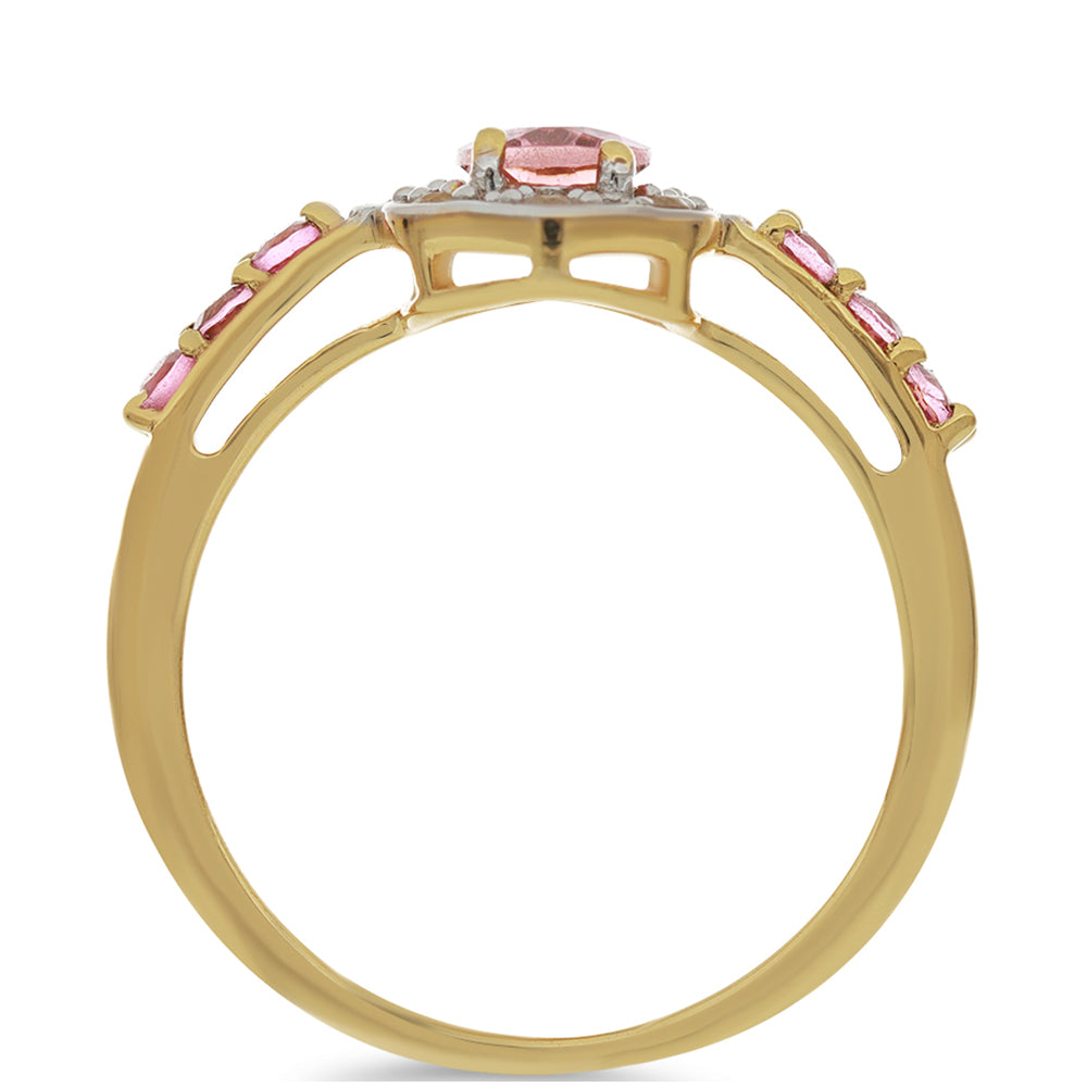 Goldplattierter Silberring mit rosafarbenem Turmalin aus Pelmadulla und weißem Topas