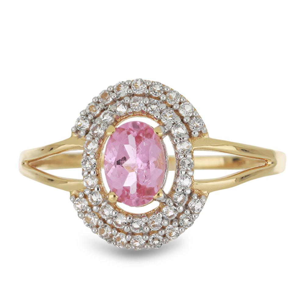 Goldplattierter Silberring mit rosafarbenem Turmalin aus Pelmadulla und weißem Topas