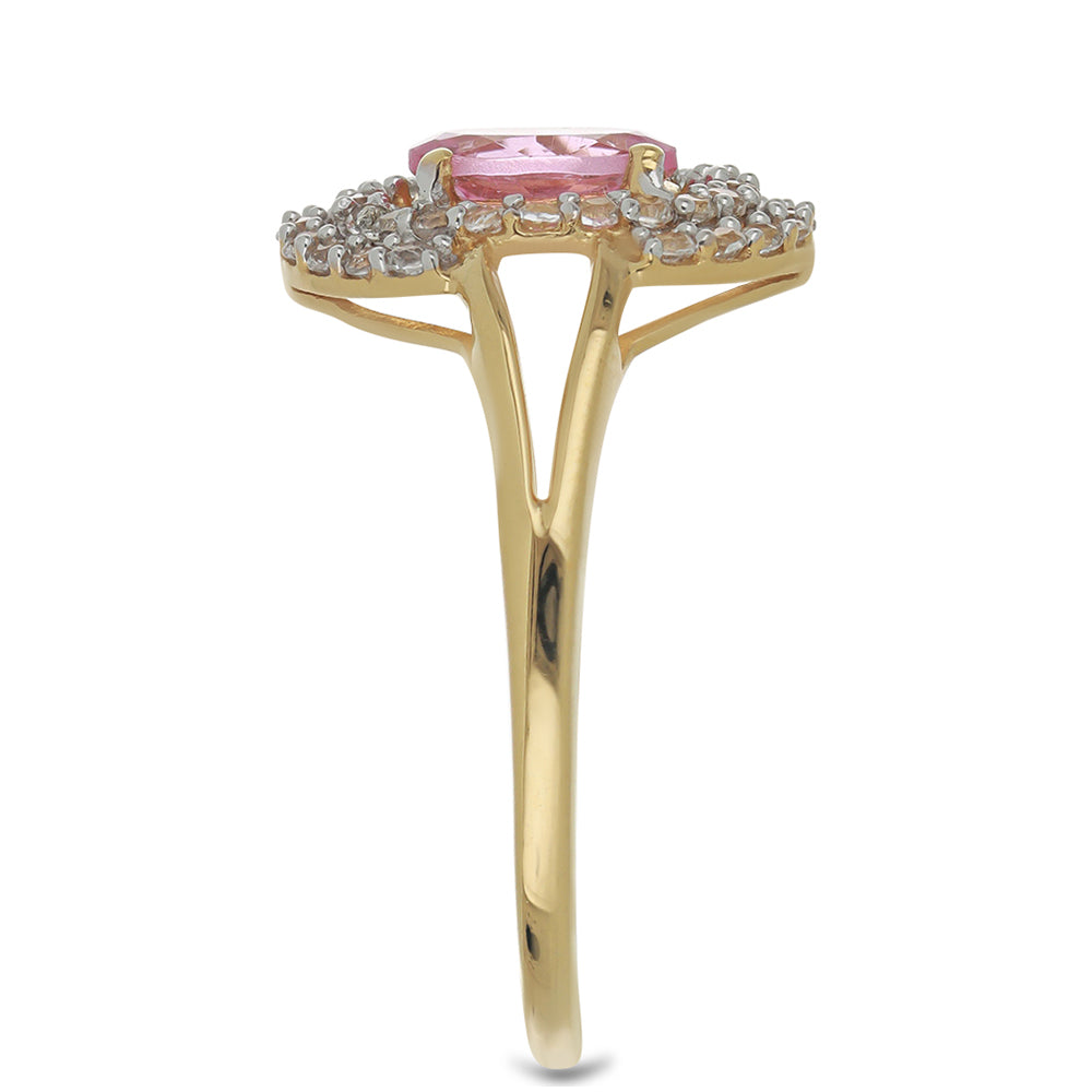 Goldplattierter Silberring mit rosafarbenem Turmalin aus Pelmadulla und weißem Topas