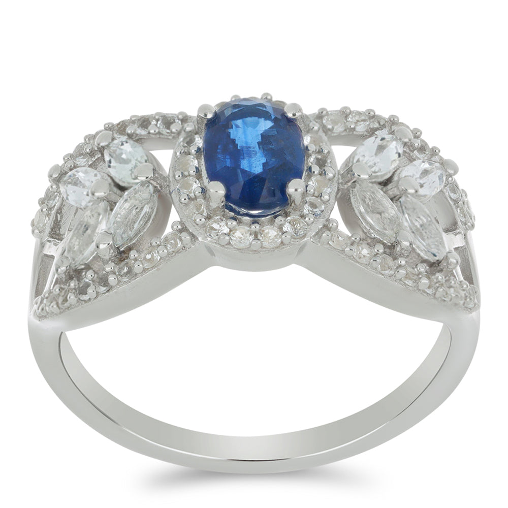 Silberring mit Daha Kyanit und weißem Topas