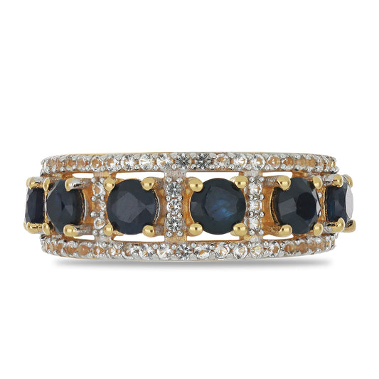Goldplattierter Silberring mit blauem Rosebery Saphir und weißem Topas