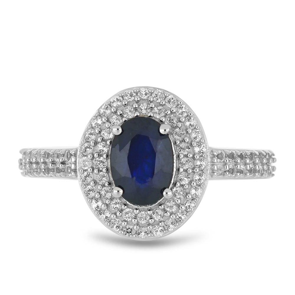 Silberring mit blauem Rosebery Saphir und weißem Topas