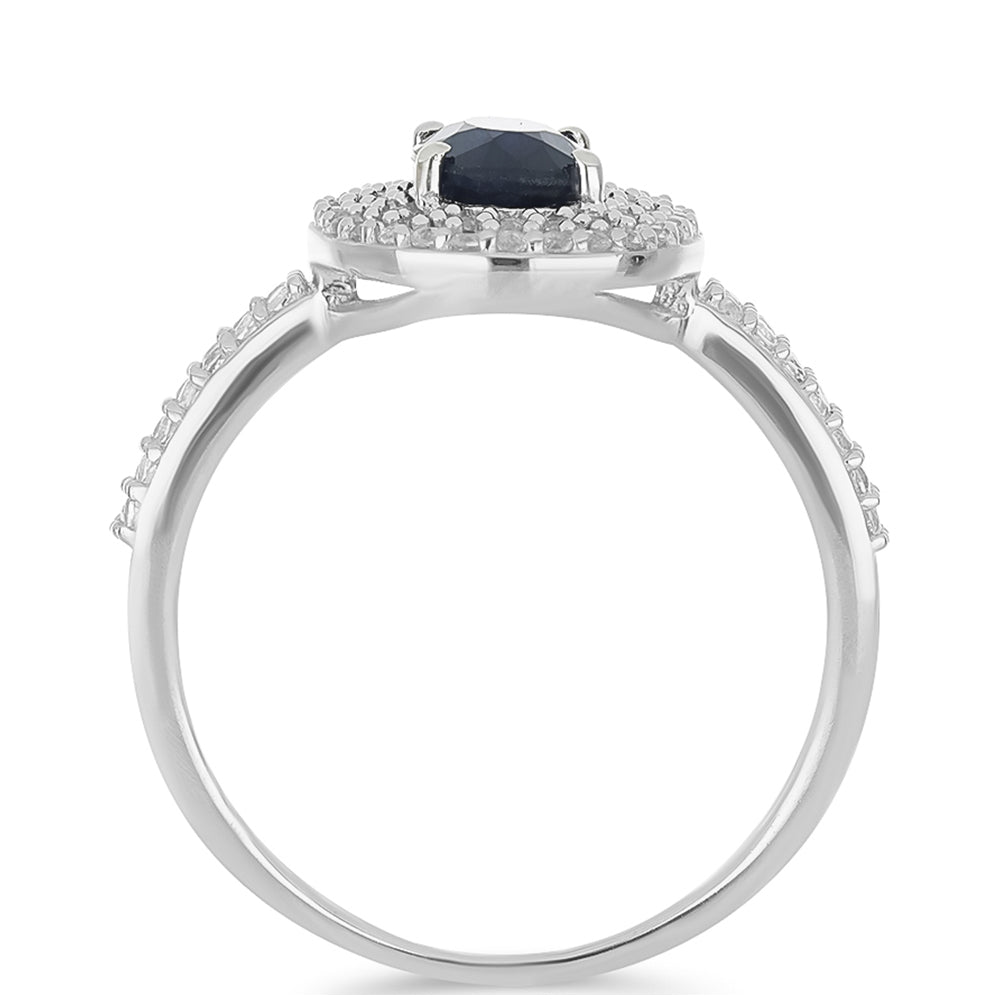 Silberring mit blauem Rosebery Saphir und weißem Topas