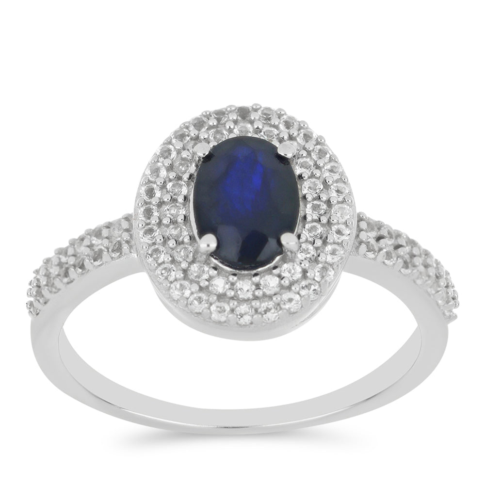 Silberring mit blauem Rosebery Saphir und weißem Topas