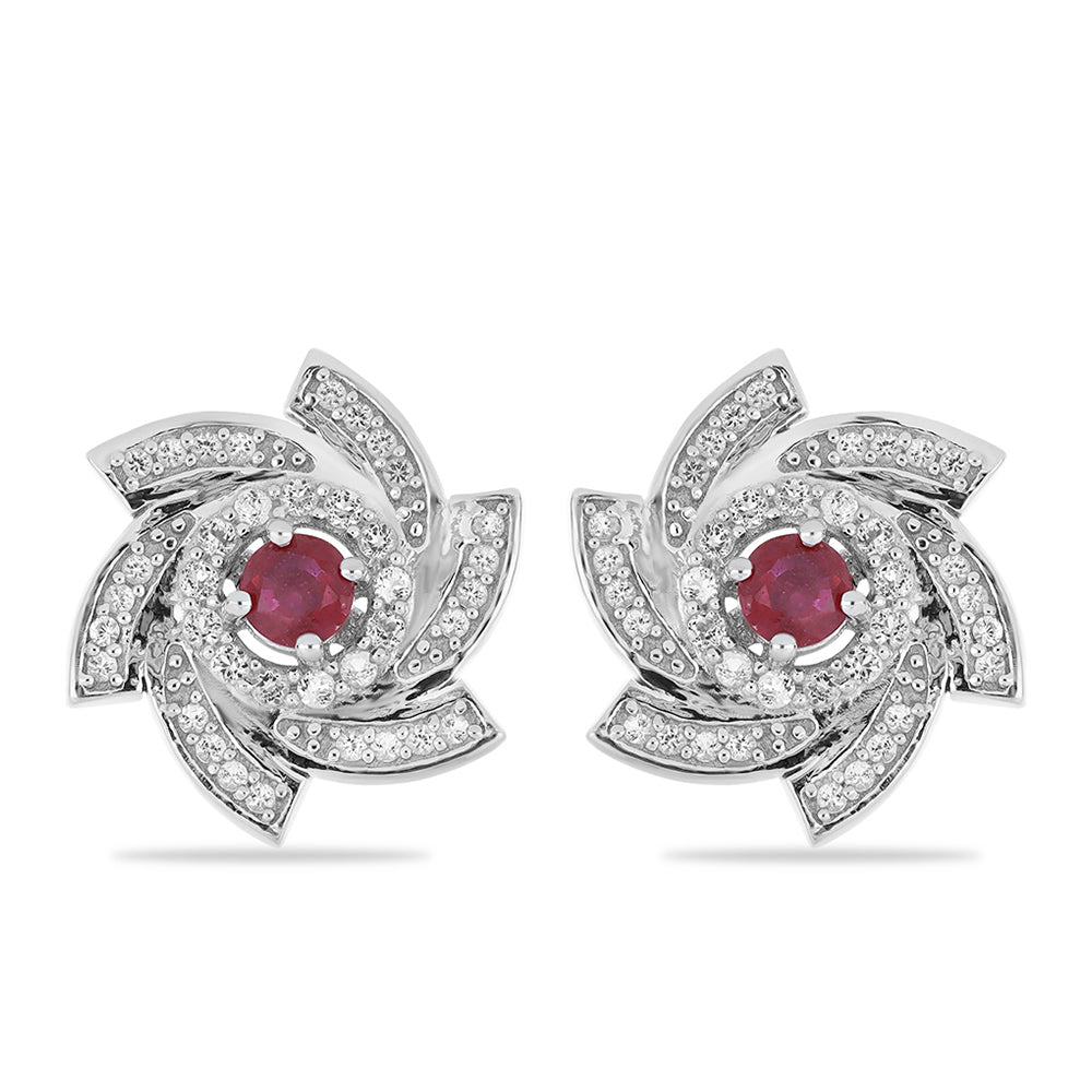 Silberohrringe mit Rubin aus Madagaskar und weißem Topas 1 